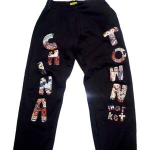 Chinatown Market Aztec Patchwork 3D Logo Black Sweatpants Men's Large NWOT